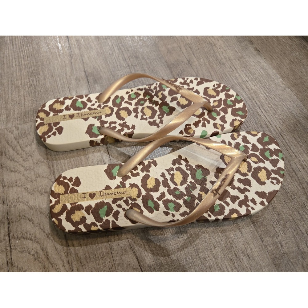IPANEMA Flip Flops‎ Sandals Gold/Leopard/Flowers Women's Size 9